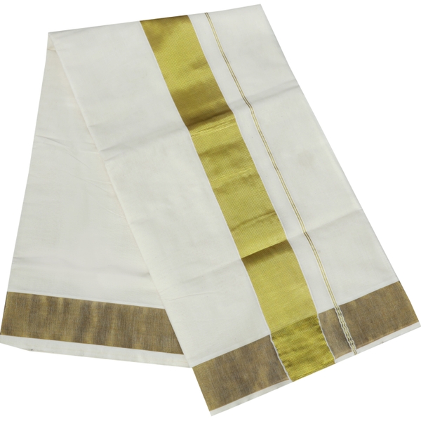 Traditional Cotton Kerala Saree With 3 inch Golden Border thumbnail 3