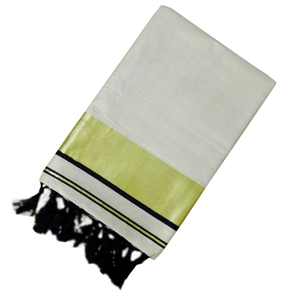 Traditional Kottar Kasavu Tissue Sarees With Tassels thumbnail 2