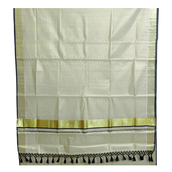 Traditional Kottar Kasavu Tissue Sarees With Tassels - image 4
