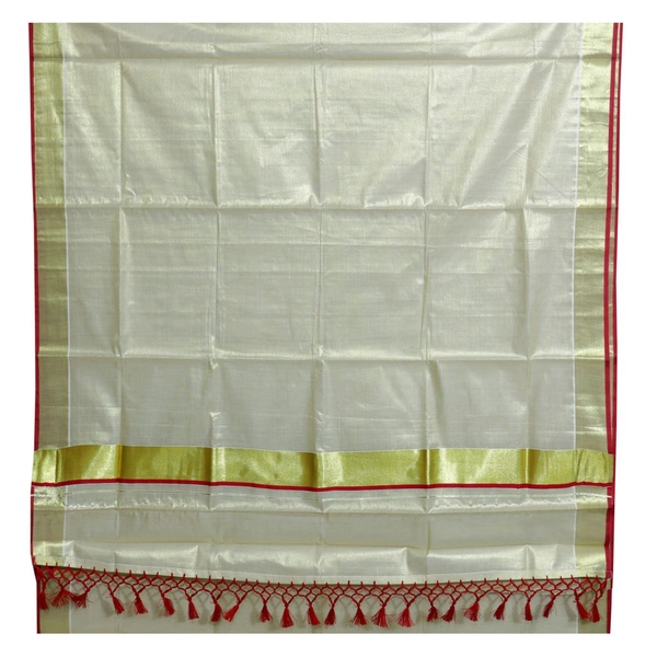 Traditional Kottar Kasavu Tissue Saree With Tassels - image 4