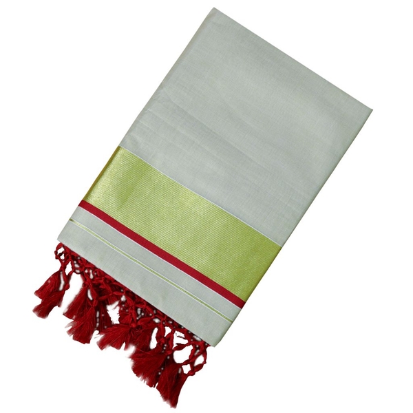 Traditional Kottar Kasavu Tissue Saree With Tassels thumbnail 2