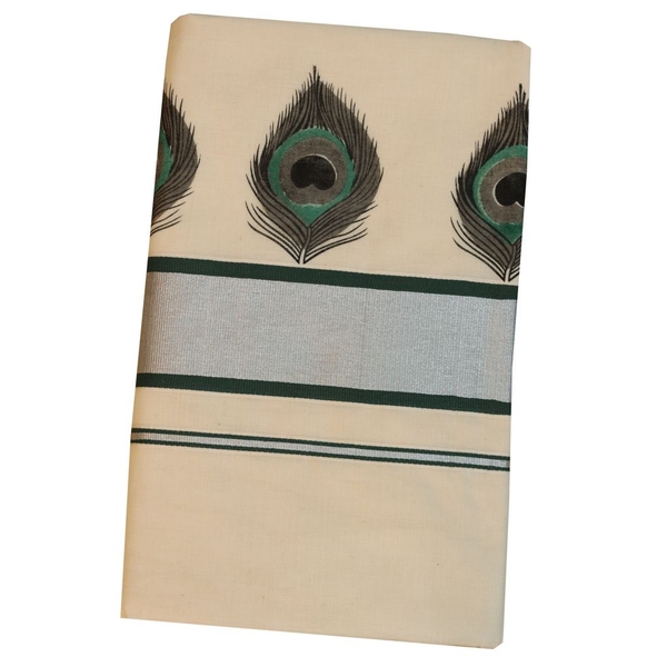 Traditional Kerala Saree With Mayilpeeli Design - image 1