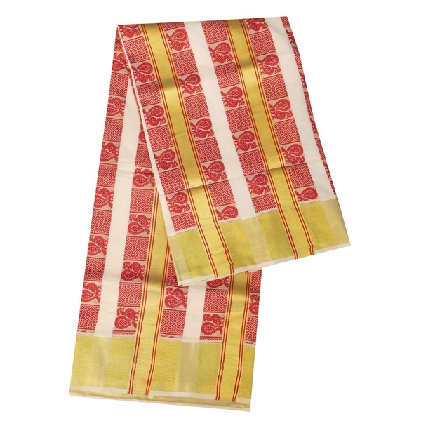 Traditional Kerala Saree With Gold And Red Design thumbnail 2