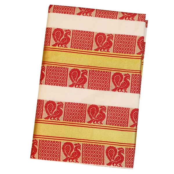 Traditional Kerala Saree With Gold And Red Design thumbnail 1