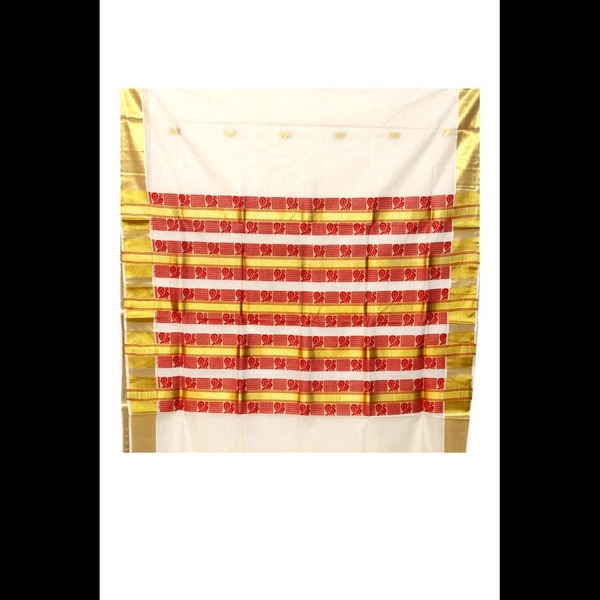 Traditional Kerala Saree With Gold And Red Design - image 3