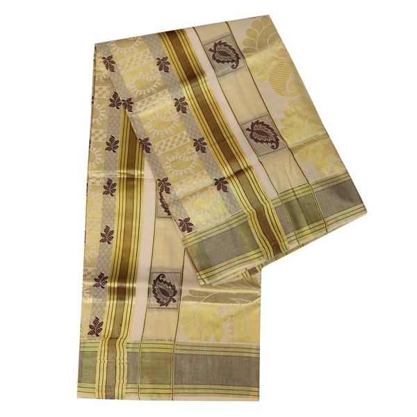 Traditional Kerala Saree With Gold And Black Design - image 2