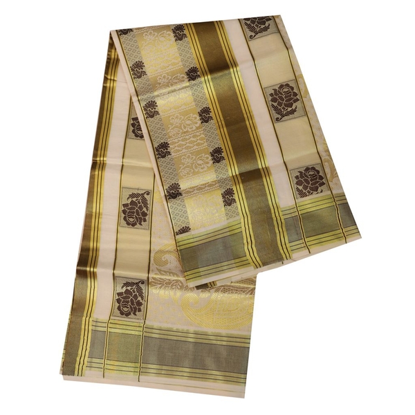 Traditional Kerala Saree With Golde And Black Design - image 2