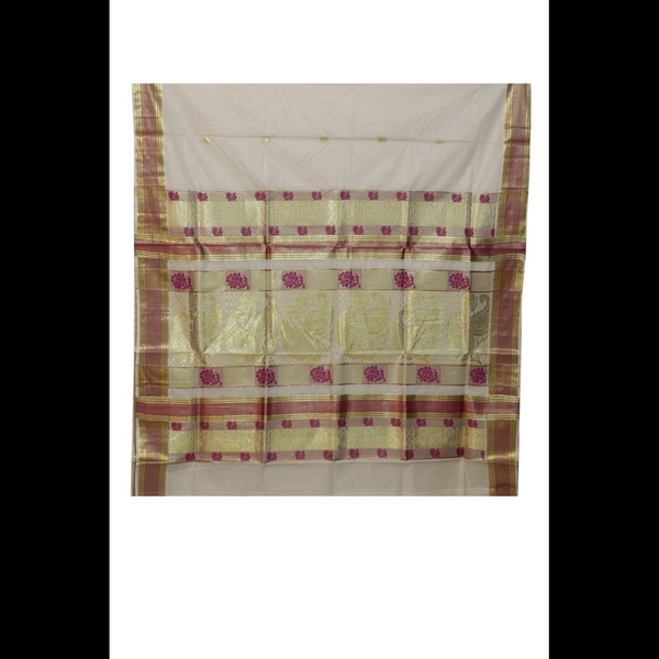 Traditional Kerala Saree With Golde And Purple Design thumbnail 3