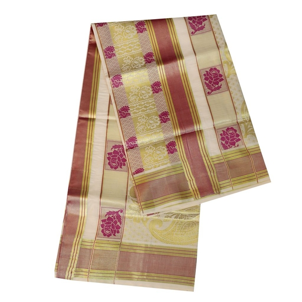 Traditional Kerala Saree With Golde And Purple Design - image 2