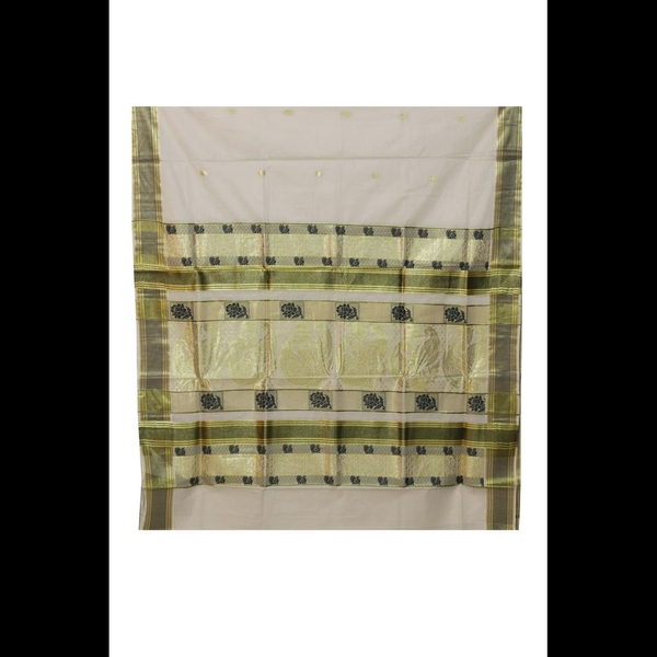 Traditional Kerala Saree With Gold And Green Design thumbnail 3