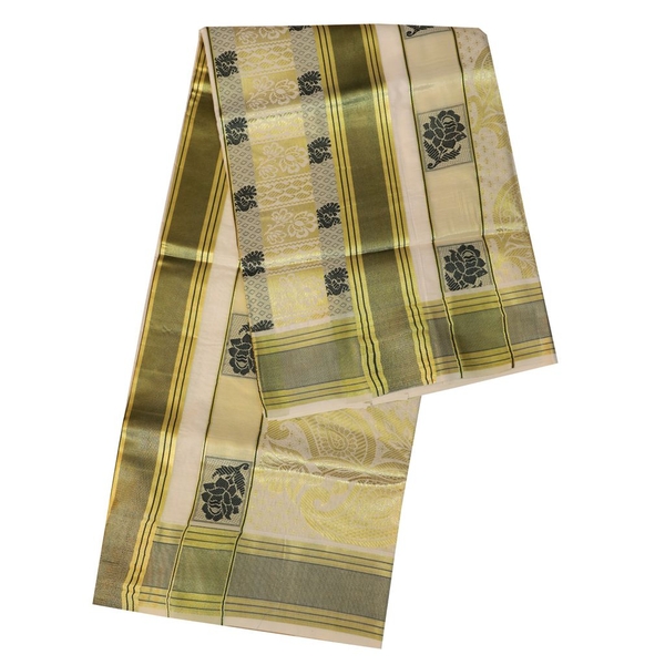 Traditional Kerala Saree With Gold And Green Design - image 2