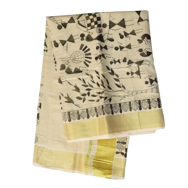 Warli Painted Tissue Saree thumbnail 3