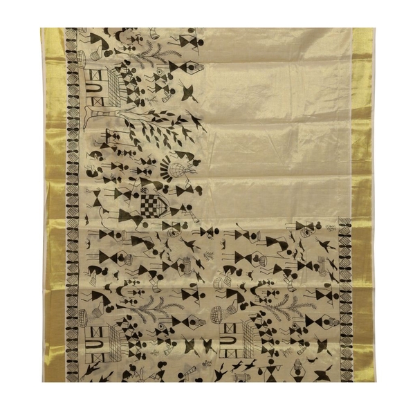 Warli Painted Tissue Saree thumbnail 5