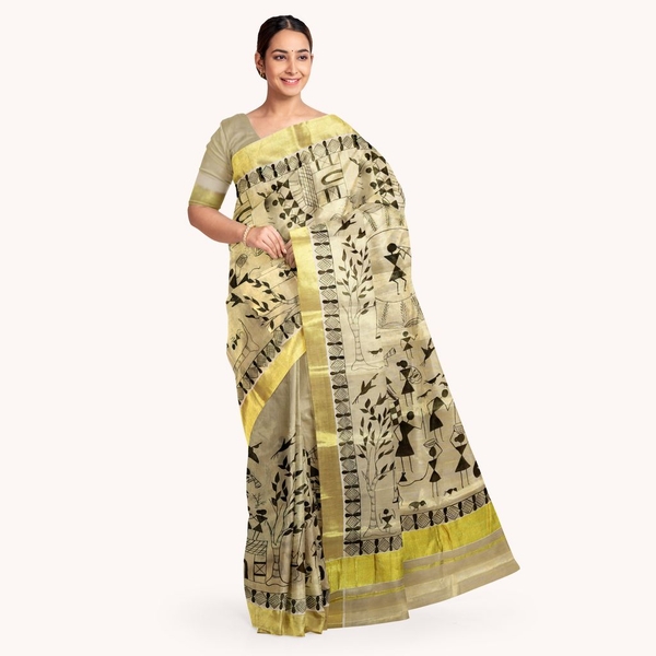 Warli Painted Tissue Saree - image 1