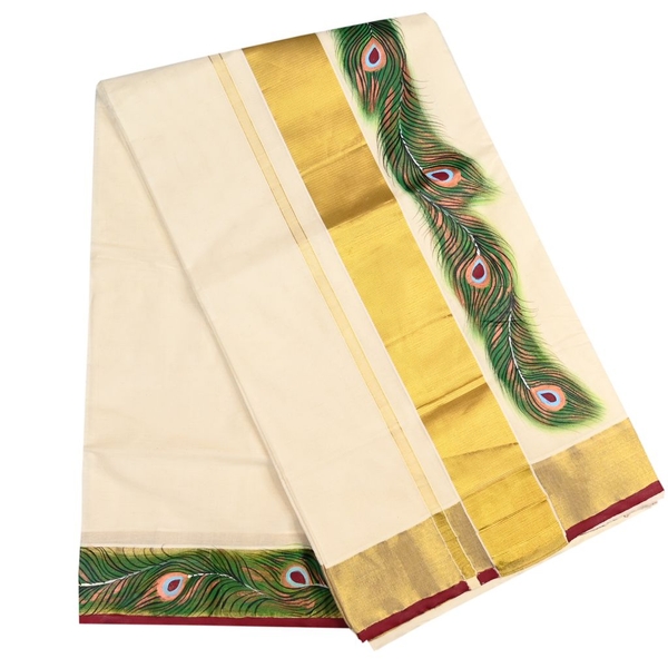 Special Hand Painted Kerala Kasavu Saree thumbnail 3