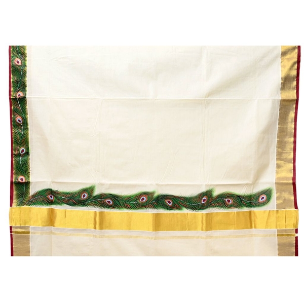 Special Hand Painted Kerala Kasavu Saree - image 4
