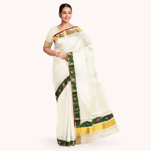 Special Hand Painted Kerala Kasavu Saree thumbnail 1