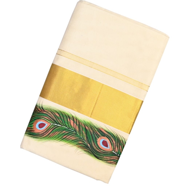 Special Hand Painted Kerala Kasavu Saree - image 2