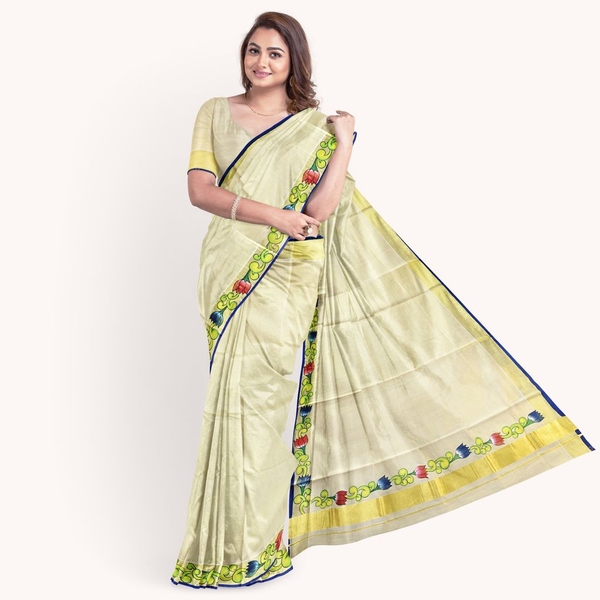 Special Hand Painted Kerala Kasavu Saree thumbnail 1