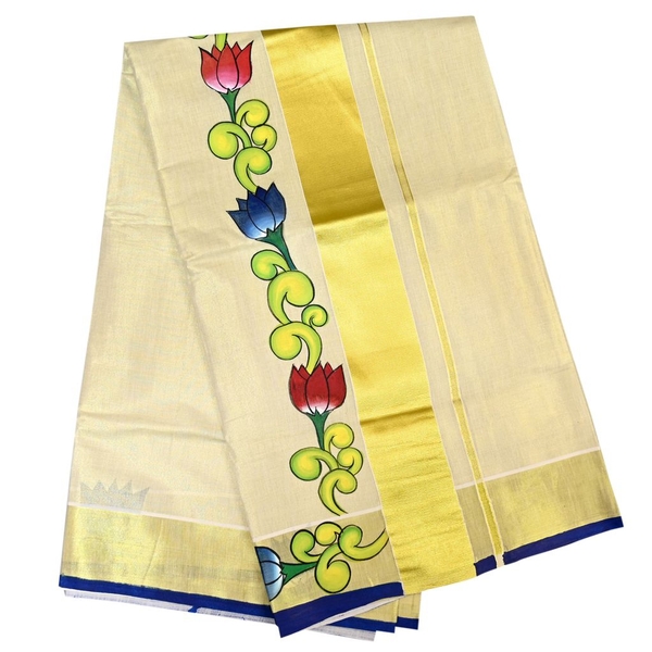 Special Hand Painted Kerala Kasavu Saree - image 3