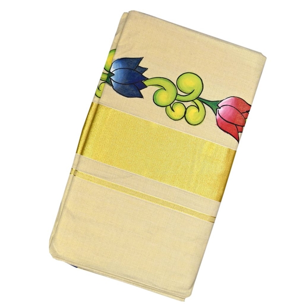 Special Hand Painted Kerala Kasavu Saree - image 2