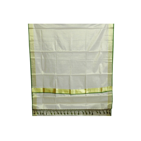 Traditional Kottar Kasavu Tissue Sarees With Tassels. thumbnail 4