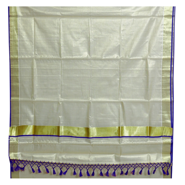 Traditional Kottar Kasavu Tissue Sarees With Tassels. - image 4