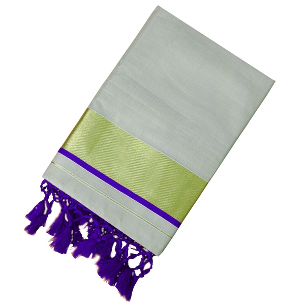 Traditional Kottar Kasavu Tissue Sarees With Tassels. - image 2