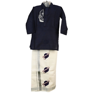 Boys Silver Kasavu Dhoti With Traditional Embroidery