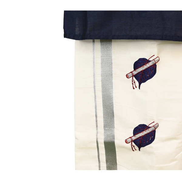 Boys Silver Kasavu Dhoti With Traditional Embroidery - image 2