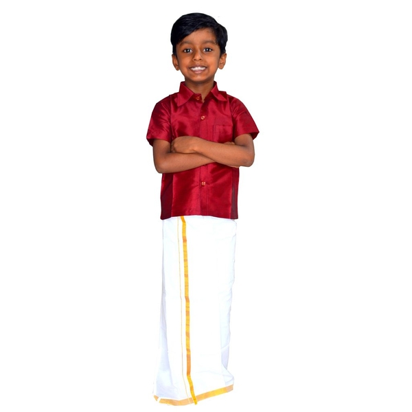 Golden Kasavu Velcro Dhoti - image 1