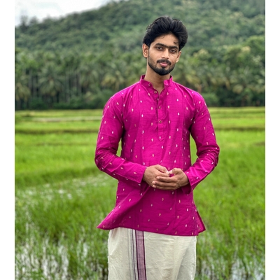 Purple Cotton Dobby Festive Kurta For Men Onam Collections