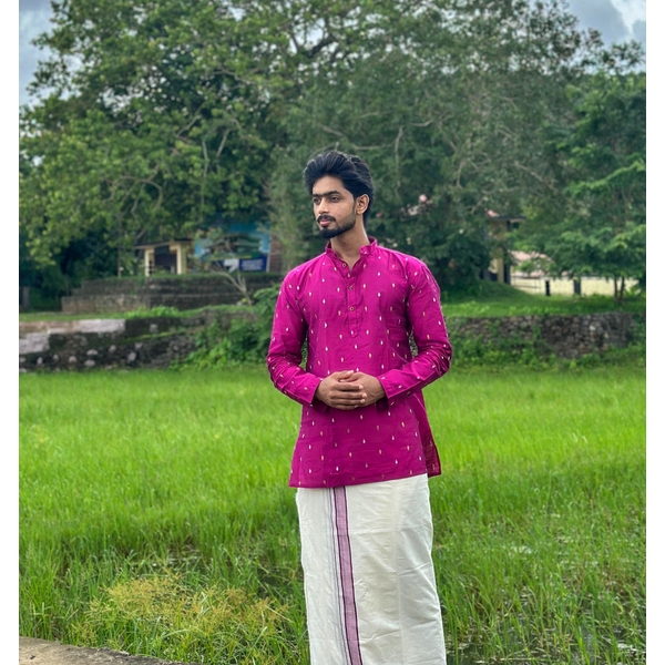 Purple Cotton Dobby Festive Kurta For Men thumbnail 3