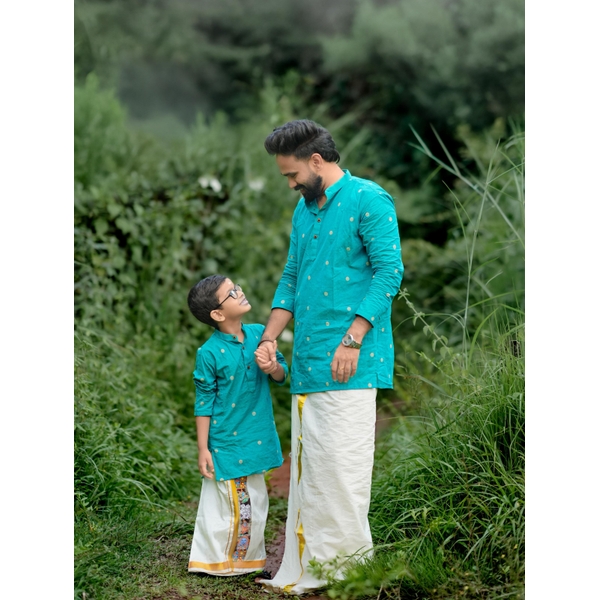 Turquoise Blue Kurta For Men thumbnail 2