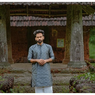 Grey Textured Ethnic Kurta For Men