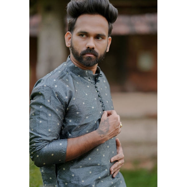 Grey Textured Ethnic Kurta For Men - image 7