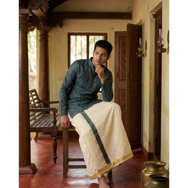 Blue Jacquard Festive Kurta For Men - image 2
