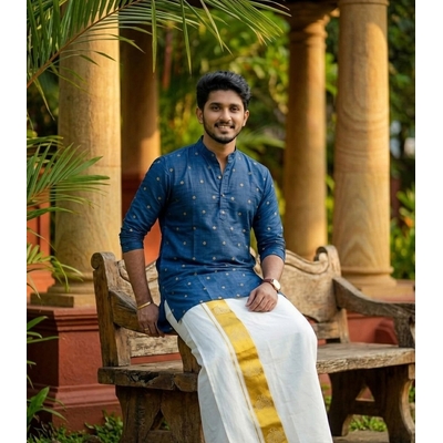 Blue Zari Dot Kurta