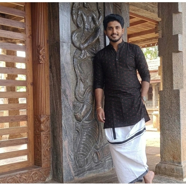 Black Dobby Short Kurta For Men thumbnail 1