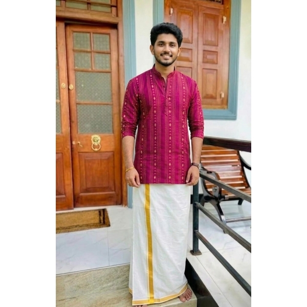 Ethnic Purple Kurta with Subtle Woven Stripes - image 1