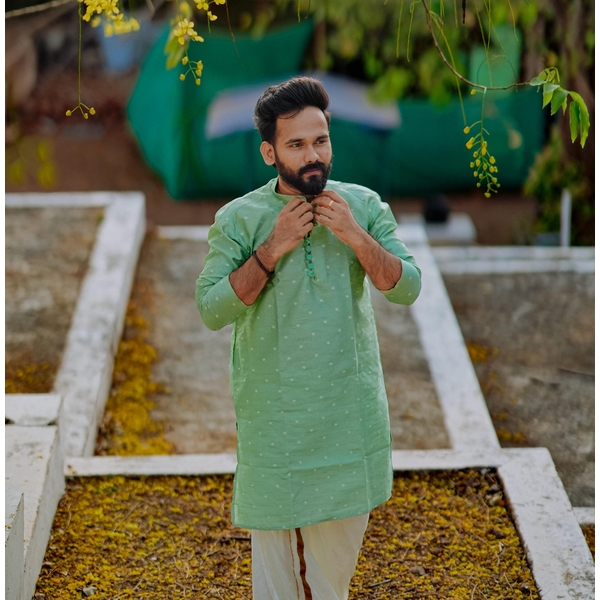Green Textured Kurta For Men thumbnail 4