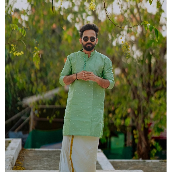 Green Textured Kurta For Men thumbnail 6
