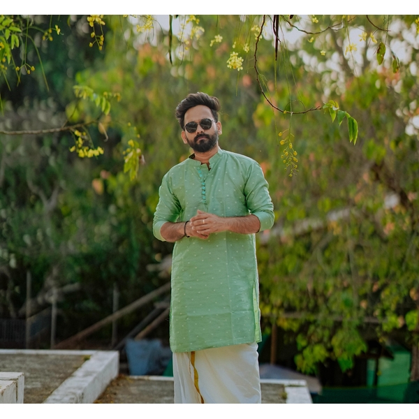 Green Textured Kurta For Men thumbnail 7