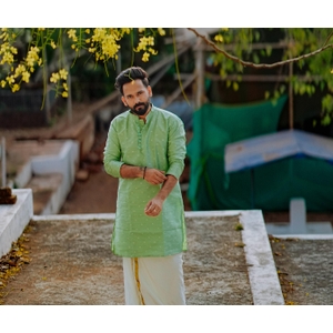 Green Textured Kurta For Men