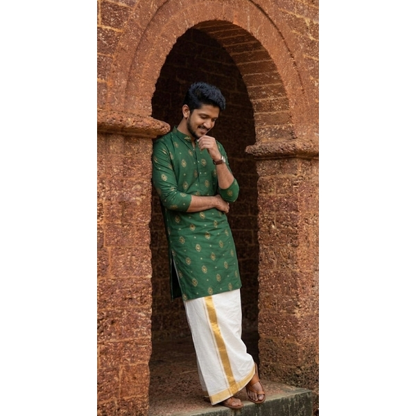 Emerald Green Ethnic Kurta For Men - image 2