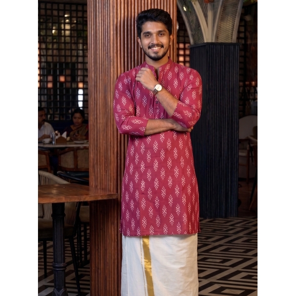 Ikat Print Kurta For Men
