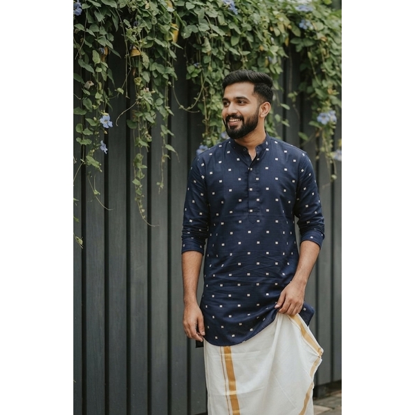 Blue Dobby Festive Kurta For Men