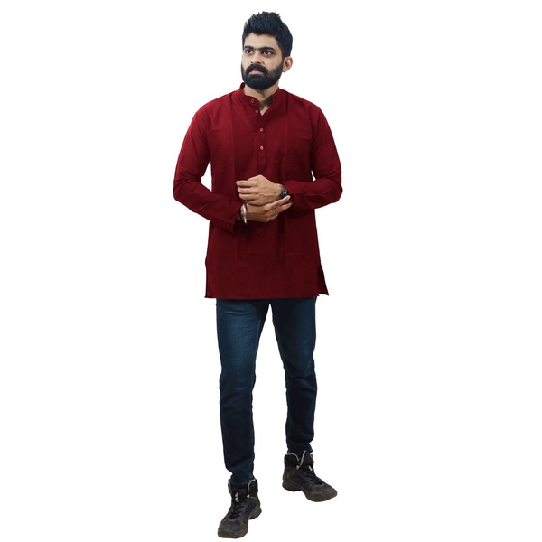 Men's Maroon cotton Kurta thumbnail 1
