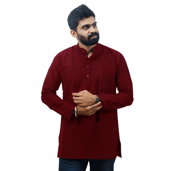 Men's Maroon cotton Kurta thumbnail 2