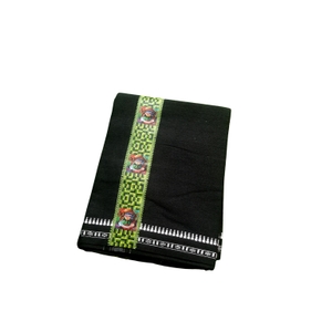 Black Single Mundu With Printed Border